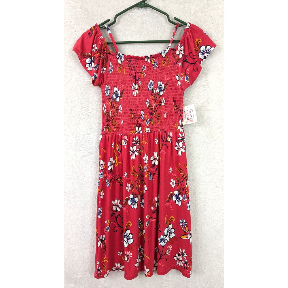 NWT Bailey Lane girls sz L 12-14 Dress knit red floral print ss 1581
